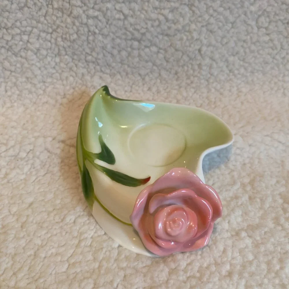 Beddinginn Pink Rose Tea Cup Heart Shape Saucer 3D Flower‎